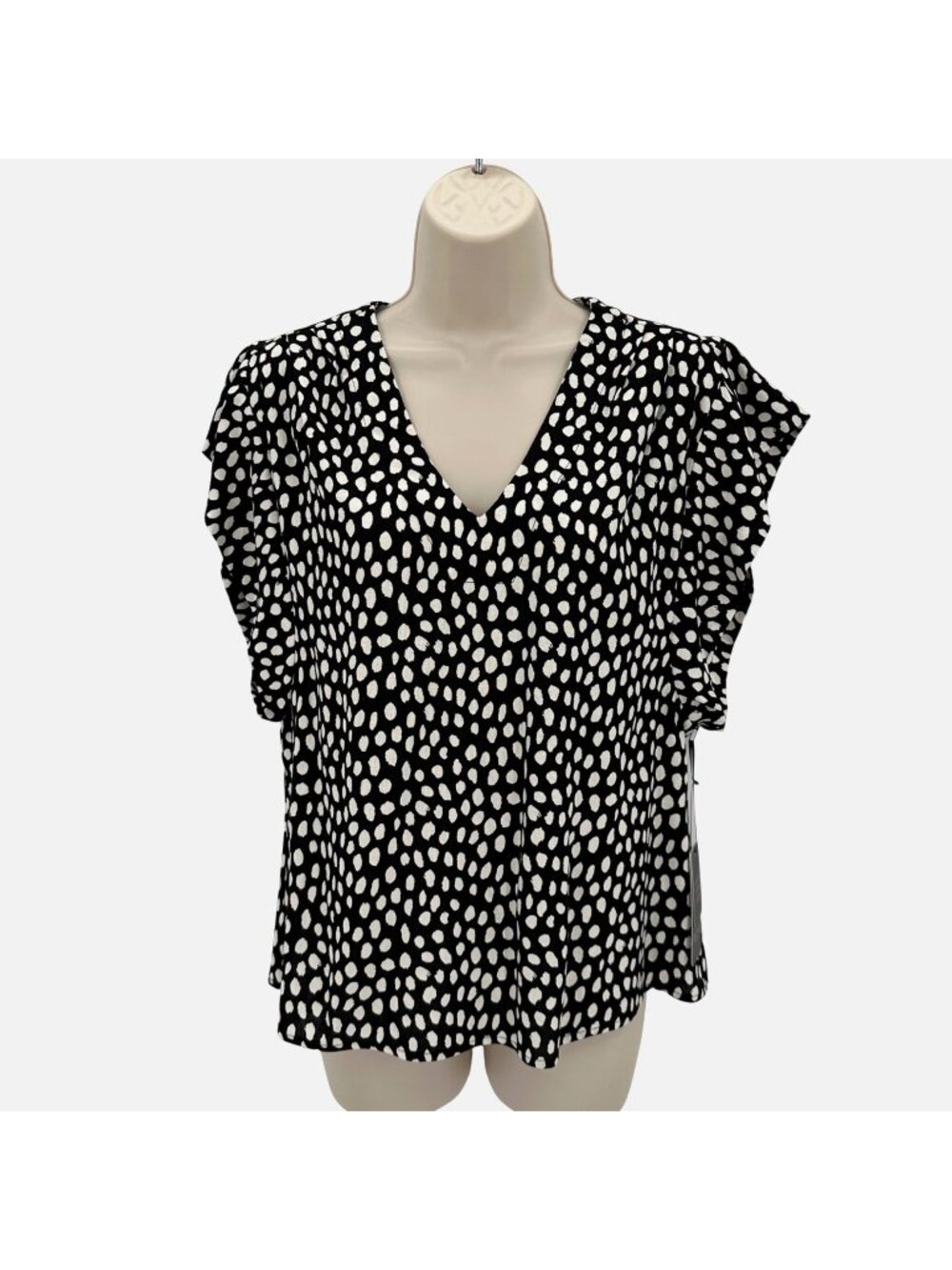 NWT Rachel Rachel Roy Black White Polka Dot Linen Blend Ruffle Sleeve Blouse M